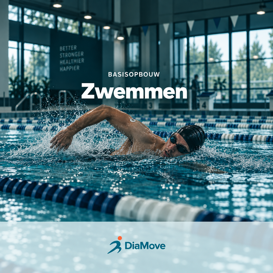 DiaMove Zwemmen – productcover van het 8-weken schema voor zwemopbouw met diabetes